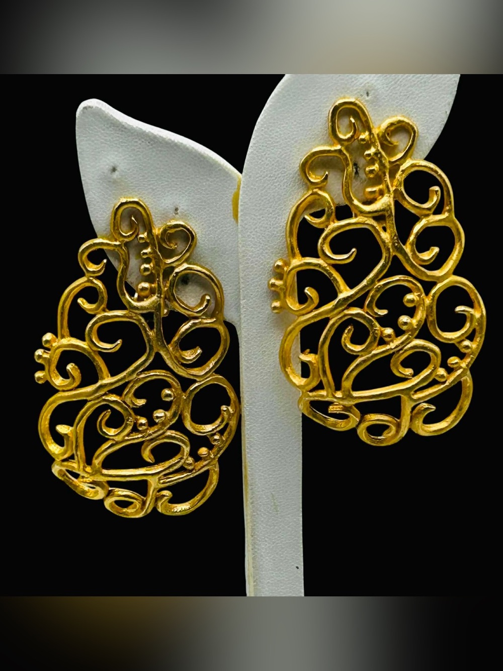 Vintage 1980’s Matte Gold Huge Scrolled Clip Earrings